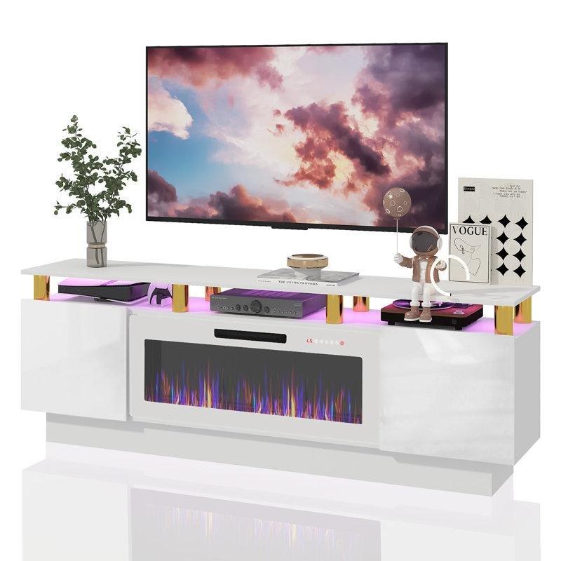 Beyaz Aynalı Şömineli Ahşap Tv Ünitesi - 178 cm - 221749