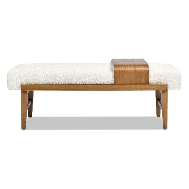 Beyaz Bukle Döşemeli Masif Ahşap Sürgülü Raflı Bench - 164629