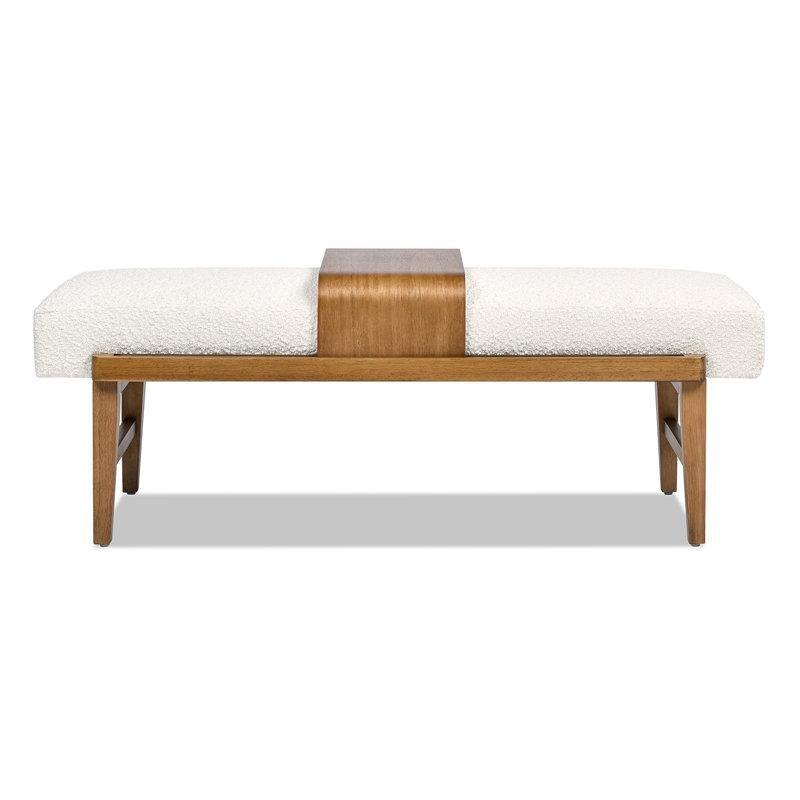 Beyaz Bukle Döşemeli Masif Ahşap Sürgülü Raflı Bench - 164629