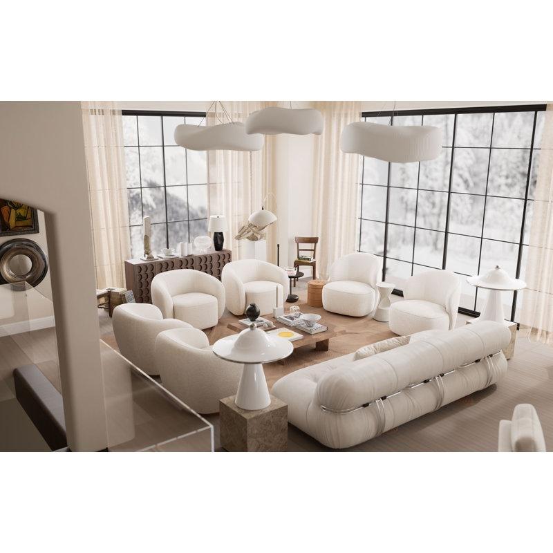 Beyaz Bukle Kumaş 360° Dönebilen 2li Set Tekli Koltuk - 203778