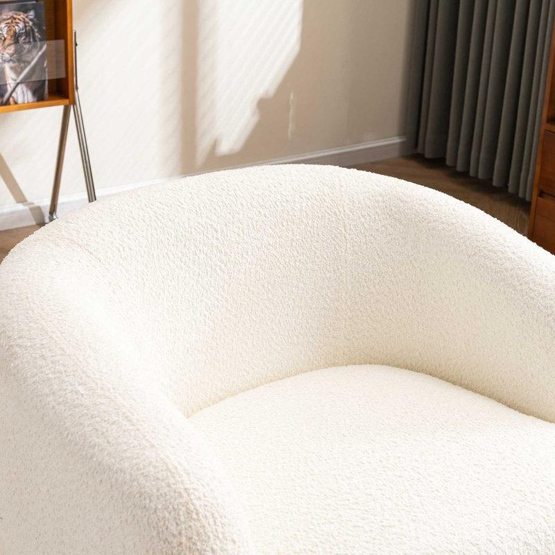 Beyaz Bukle Kumaş 360° Dönebilen 2li Set Tekli Koltuk - 203778