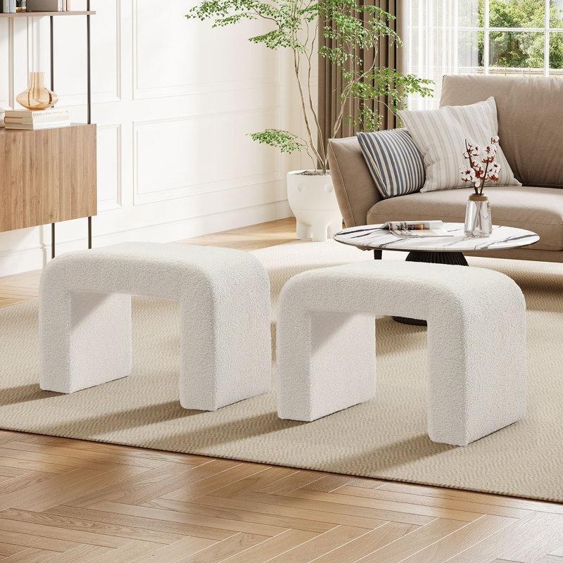 Beyaz Bukle Kumaş Kemerli Tasarım 2li Set Makyaj Masası Pufu - 60x35 cm - 233703