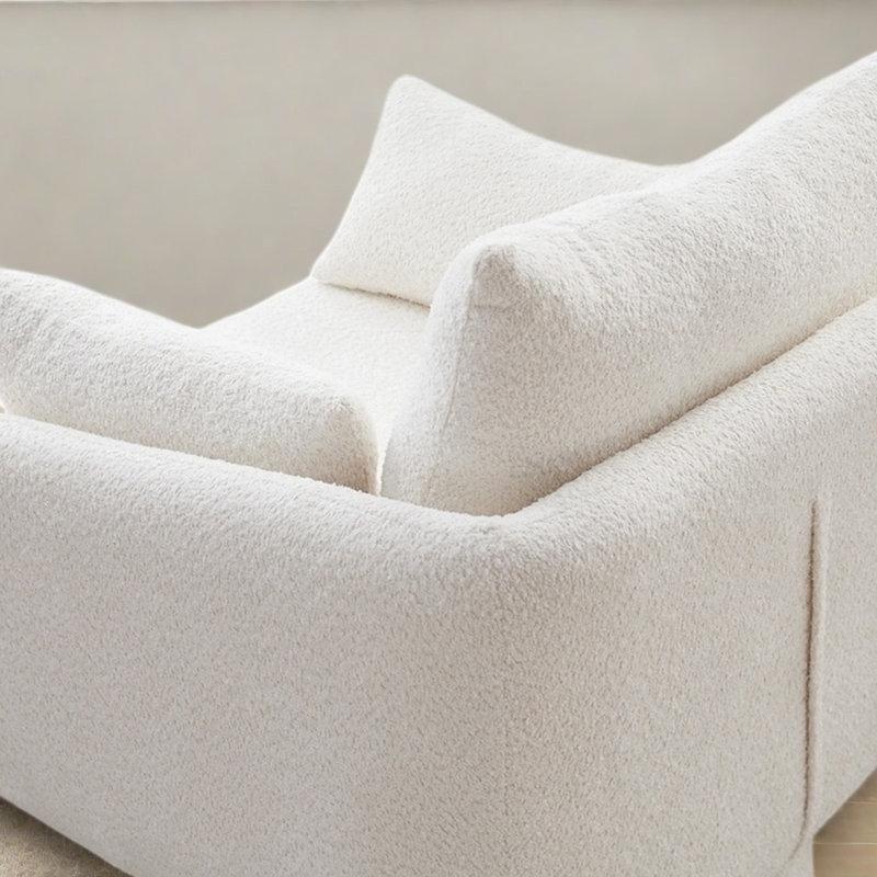 Beyaz Buklet Kumaş 360° Dönen Geniş Tekli Koltuk - 102 cm - 204021