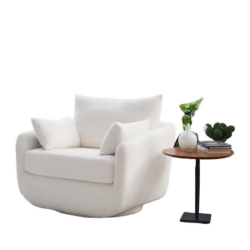 Beyaz Buklet Kumaş 360° Dönen Geniş Tekli Koltuk - 102 cm - 204021