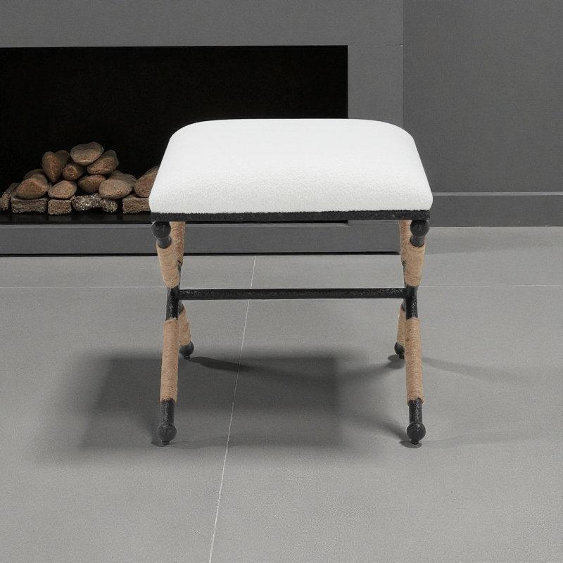Beyaz Buklet Kumaş Metal Çapraz Ayaklı Makyaj Masası Pufu - 61x47 cm - 233292
