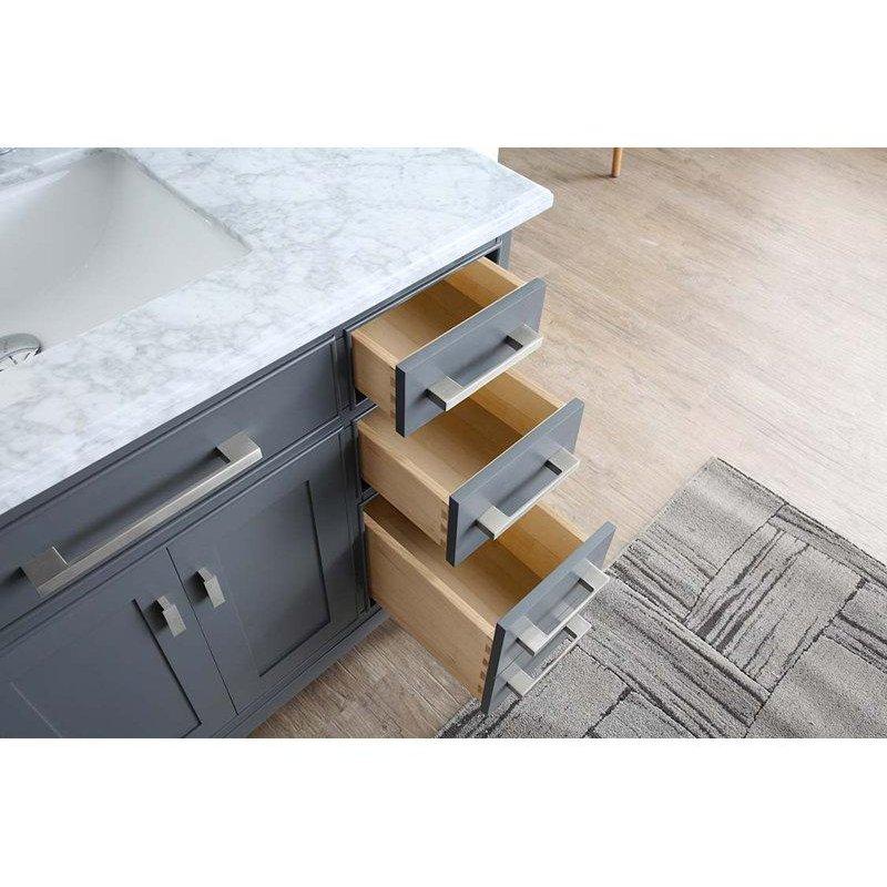 Beyaz Carrara Mermer Tezgahlı Ahşap 6 Çekmeceli Banyo Lavabo Dolabı - 107 cm - 202140
