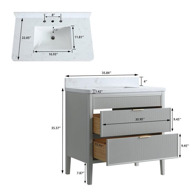 Beyaz Carrara Mermer Tezgahlı Masif Ahşap Ayaklı Banyo Lavabo Dolabı - 92 cm - 198574