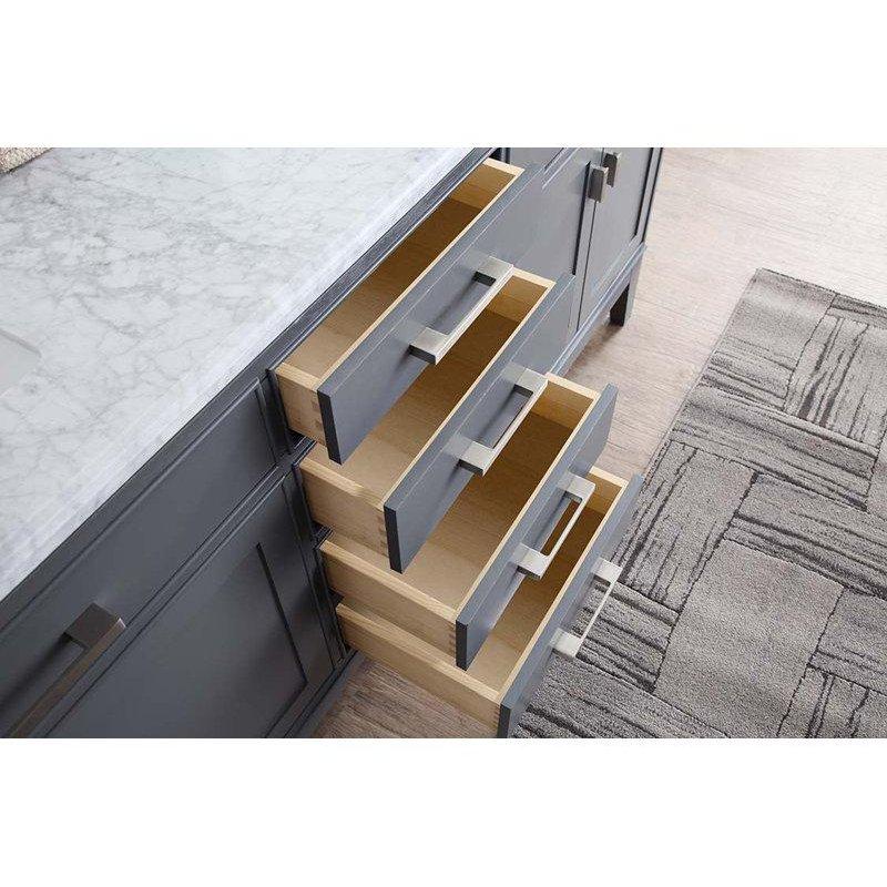 Beyaz Carrara Mermer Tezgahlı Masif Ahşap Çift Lavabolu Banyo Dolabı - 183 cm - 200126