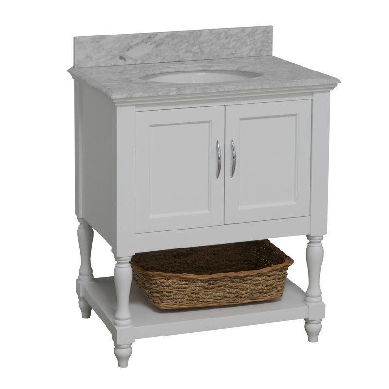 Beyaz Carrara Mermer Tezgahlı Masif Çam Ahşap Ayaklı Banyo Lavabo Dolabı - 77 cm - 199390