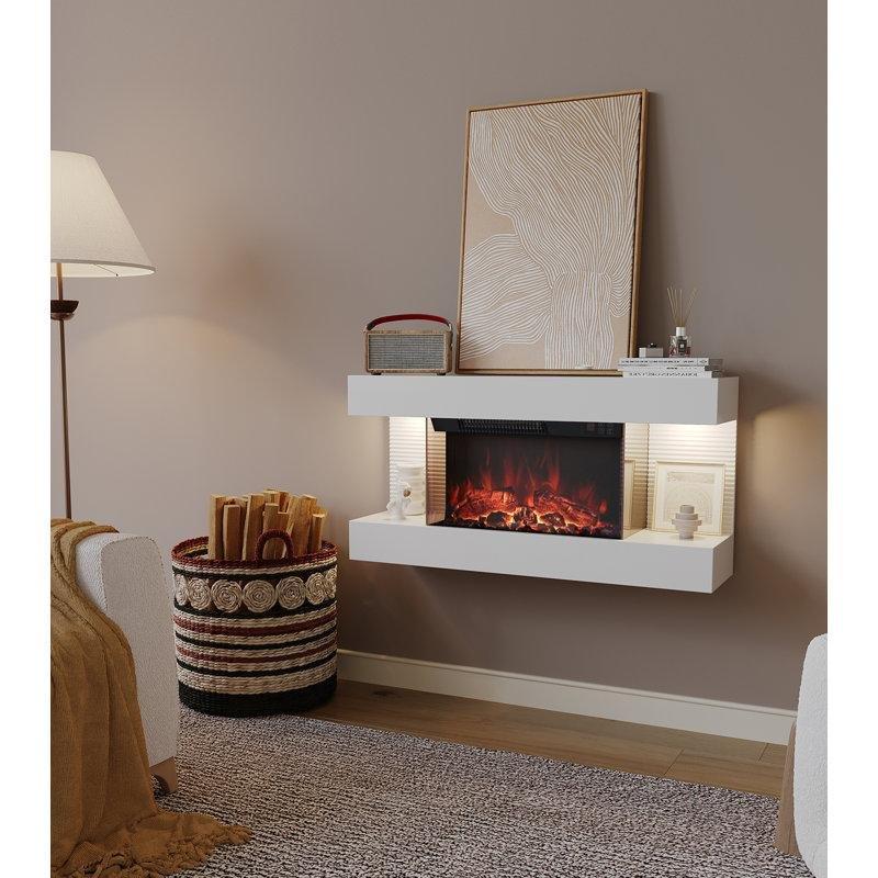Beyaz Çelik Duvara Monte Uzaktan Kumandalı Ambiyans Işıklı Elektrikli Şömine - 127 cm - 184202