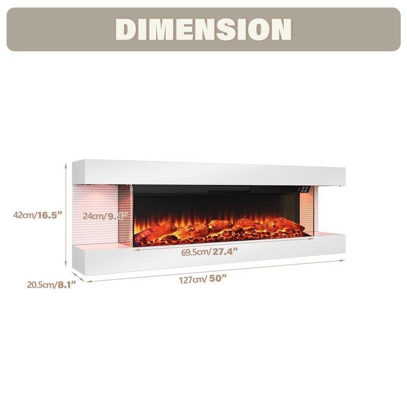 Beyaz Çelik Duvara Monte Uzaktan Kumandalı Ambiyans Işıklı Elektrikli Şömine - 127 cm - 184202