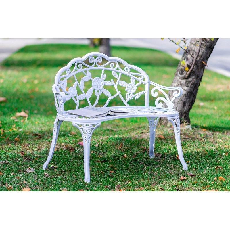 Beyaz Demir Gül Motifli 2 Kişilik Bahçe Bankı - 100 cm - 172355