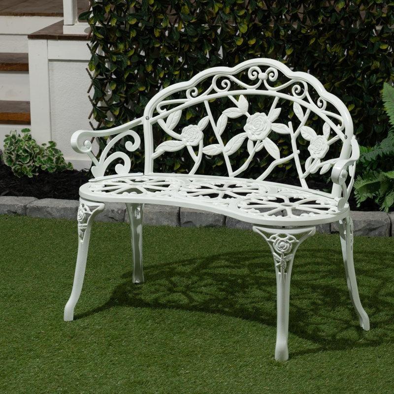 Beyaz Demir Gül Motifli 2 Kişilik Bahçe Bankı - 100 cm - 172355