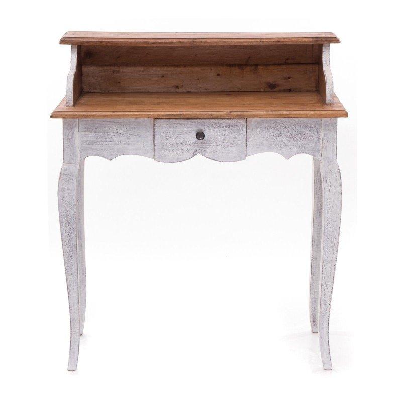 Beyaz Doğal Masif Maun Ağacı Çekmeceli Vintage Çalışma Masası - 80x40x92 cm - 235038