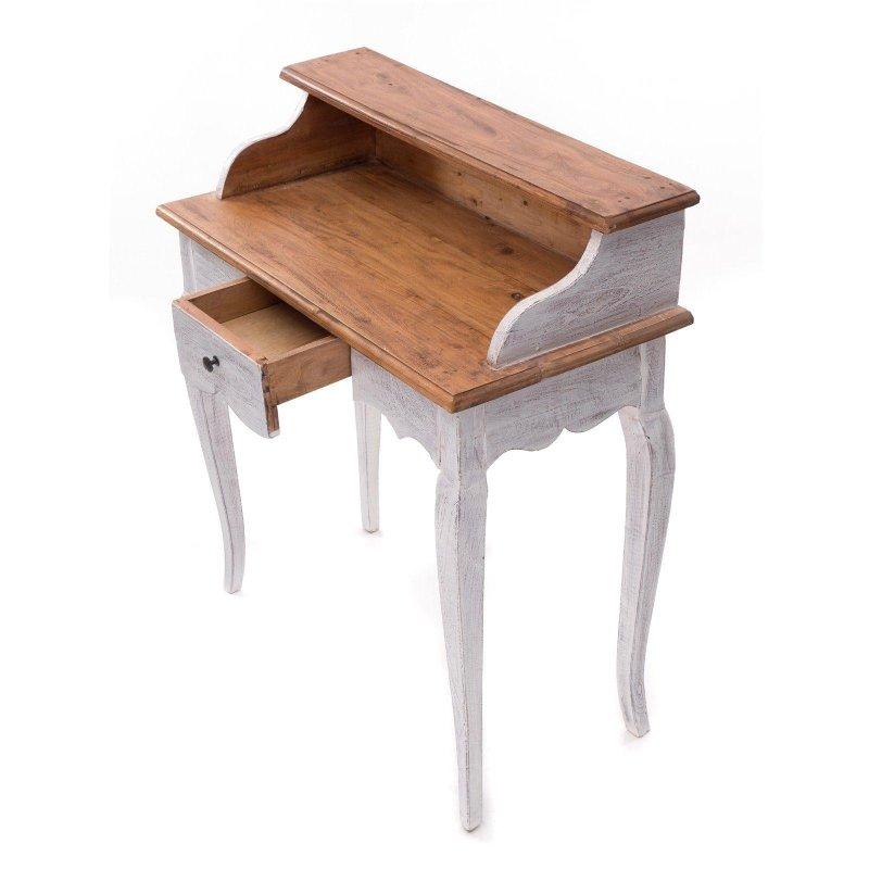 Beyaz Doğal Masif Maun Ağacı Çekmeceli Vintage Çalışma Masası - 80x40x92 cm - 235038