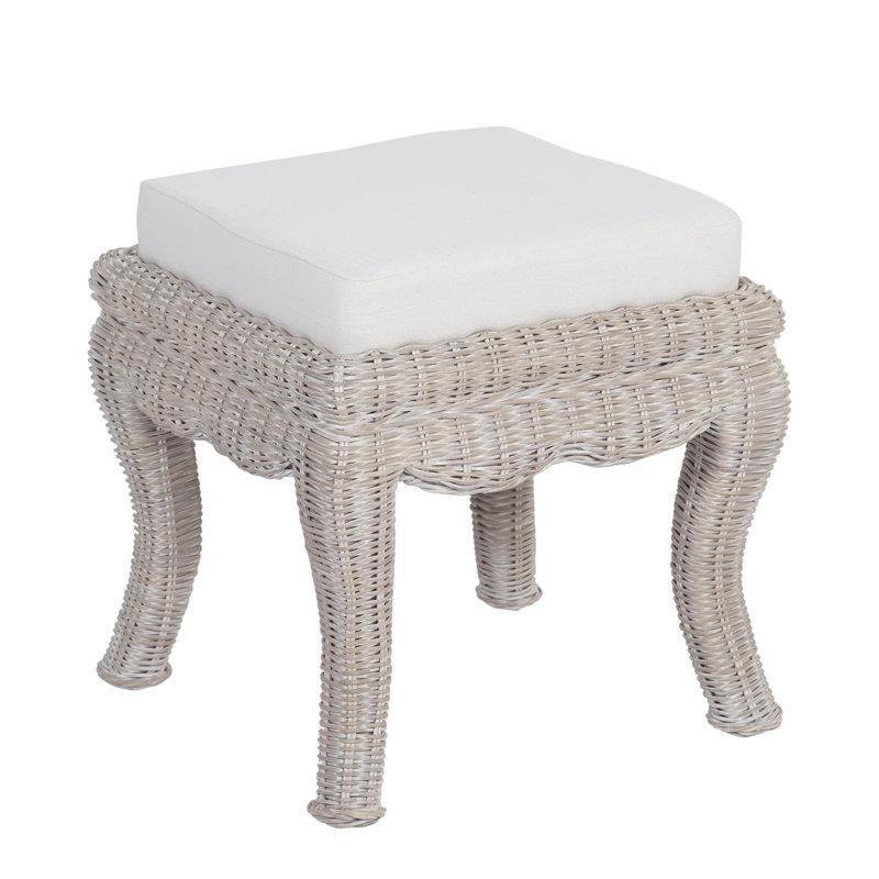 Beyaz Doğal Rattan El Örgüsü Mango Ağacı Döşemeli Makyaj Masası Pufu - 47x47 cm - 233569