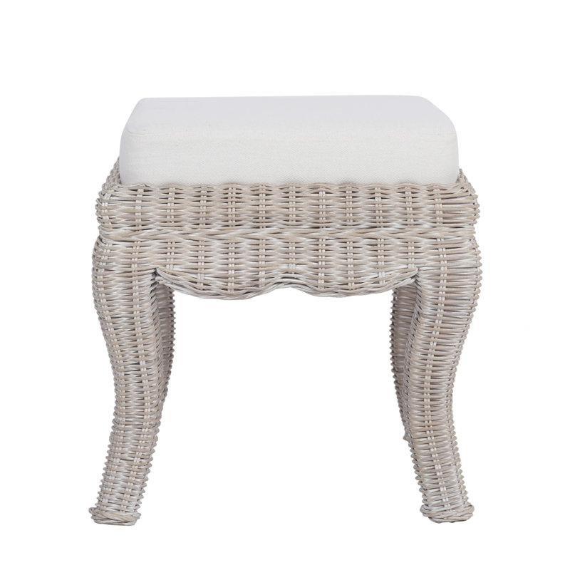 Beyaz Doğal Rattan El Örgüsü Mango Ağacı Döşemeli Makyaj Masası Pufu - 47x47 cm - 233569