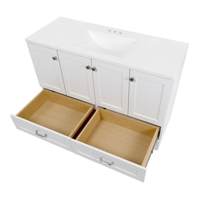 Beyaz Döküm Mermer Tezgahlı 3 Kabinli 2 Çekmeceli Shaker Tarzı Banyo Lavabo Dolabı - 124 cm - 199737
