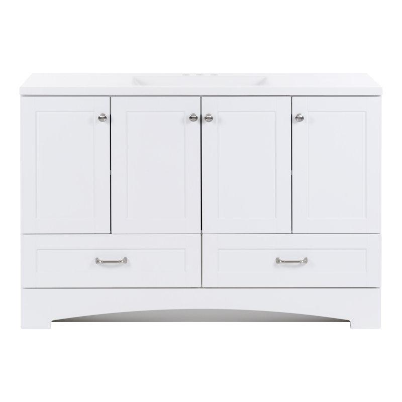 Beyaz Döküm Mermer Tezgahlı 3 Kabinli 2 Çekmeceli Shaker Tarzı Banyo Lavabo Dolabı - 124 cm - 199737