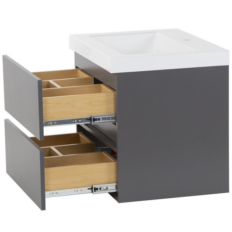 Beyaz Döküm Mermer Tezgahlı Duvara Monte Yavaş Kapanır Çekmeceli Banyo Lavabo Dolabı - 63 cm - 199573