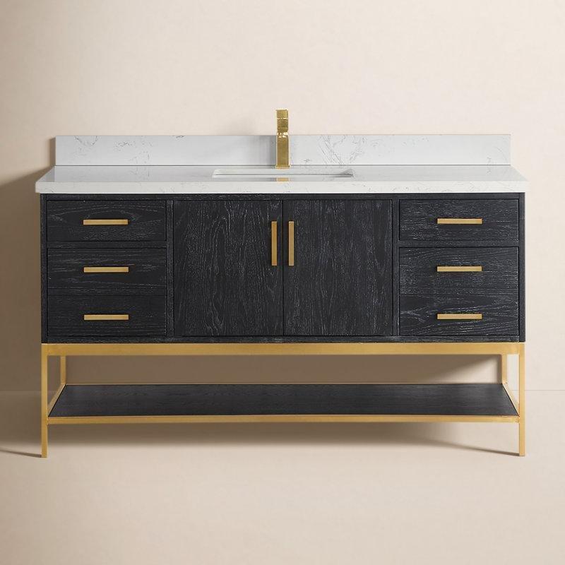 Beyaz Döküm Mermer Tezgahlı Masif Ahşap Çekmeceli Banyo Lavabo Dolabı - 153 cm - 198843