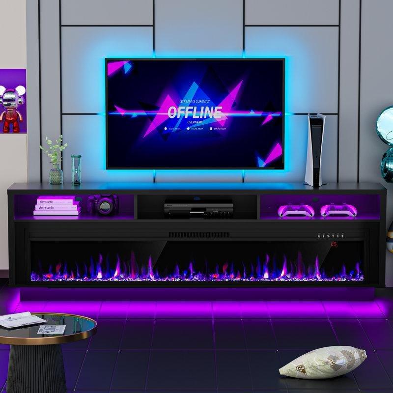 Beyaz Elektrikli Şömineli ve LED Işıklı Depolama Alanlı Tv Ünitesi - 178 cm - 220438