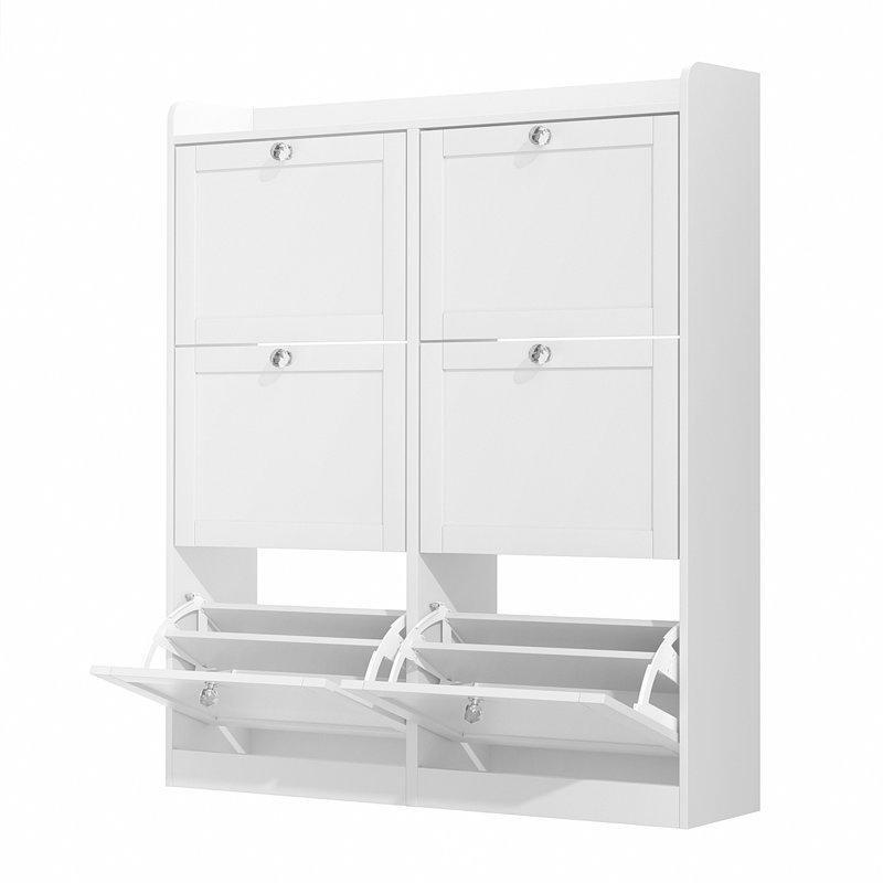 Beyaz Endüstriyel Ahşap 6 Düşer Kapaklı Elmas Kulplu Ayakkabılık - 106x25x120 cm - 228786