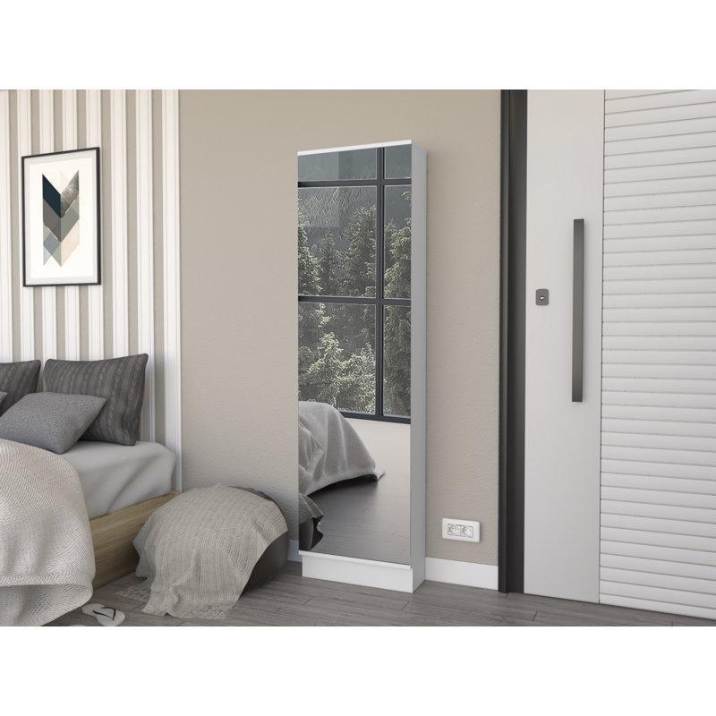 Beyaz Endüstriyel Ahşap Aynalı 5 Raflı Duvara Monte Ayakkabılık - 170 cm - 228302