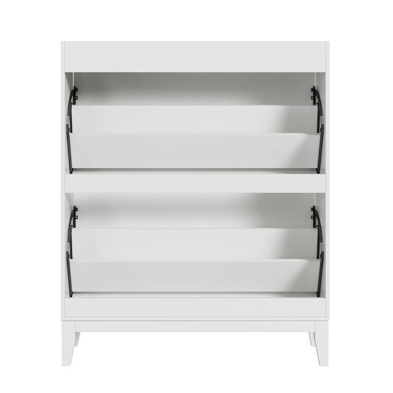 Beyaz Endüstriyel Ahşap Aynalı Düşer Kapaklı Ayakkabılık - 81x25x106 cm - 227531