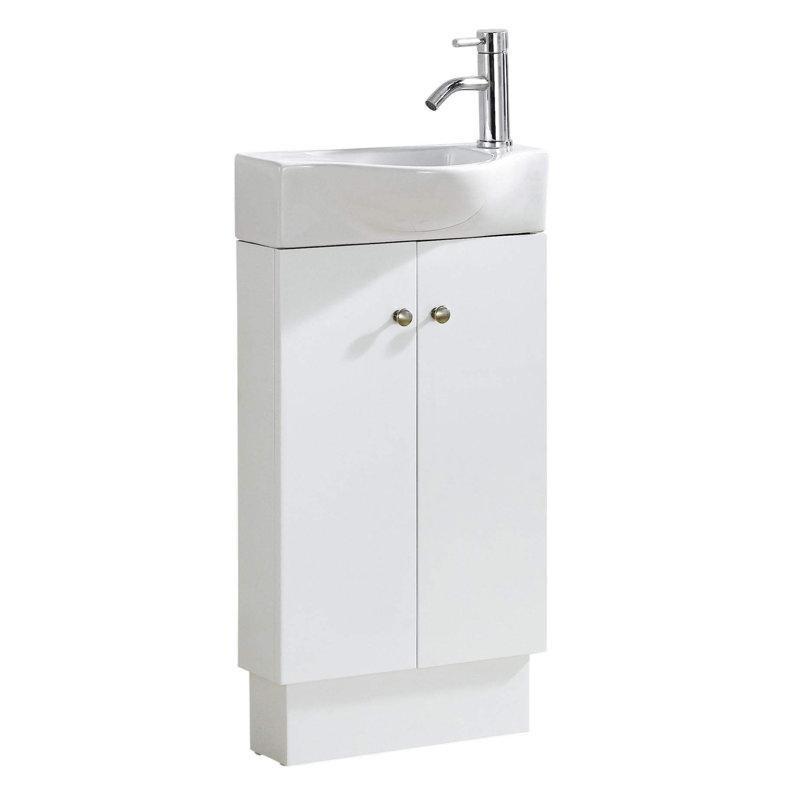 Beyaz Endüstriyel Ahşap Çift Kapaklı Ayaklı Banyo Lavabo Dolabı - 46 cm - 200176