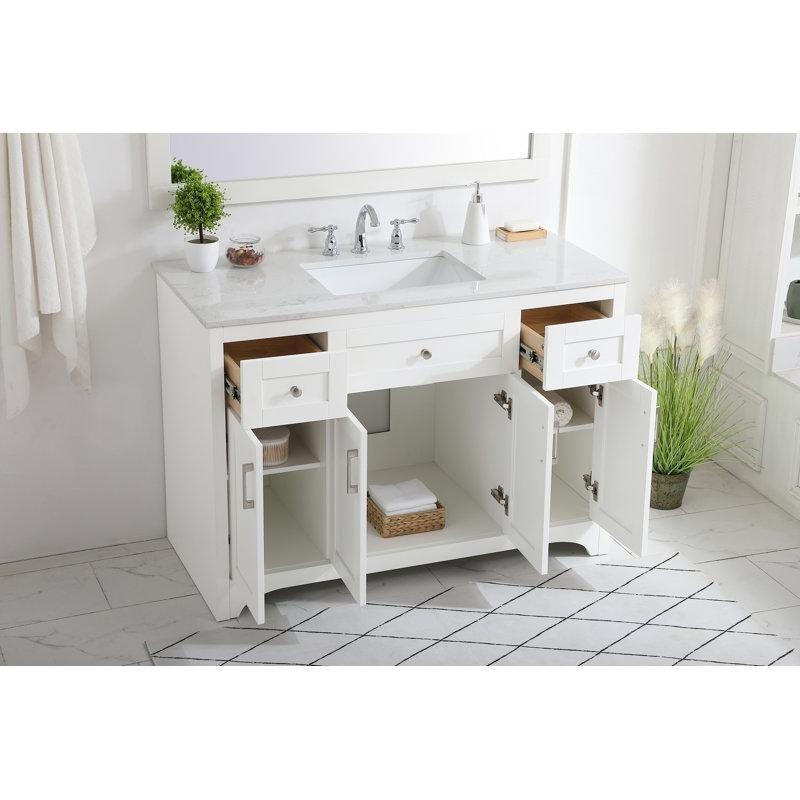 Beyaz Endüstriyel Mermer Tezgahlı Çekmeceli Ayaklı Banyo Lavabo Dolabı - 122 cm - 199299