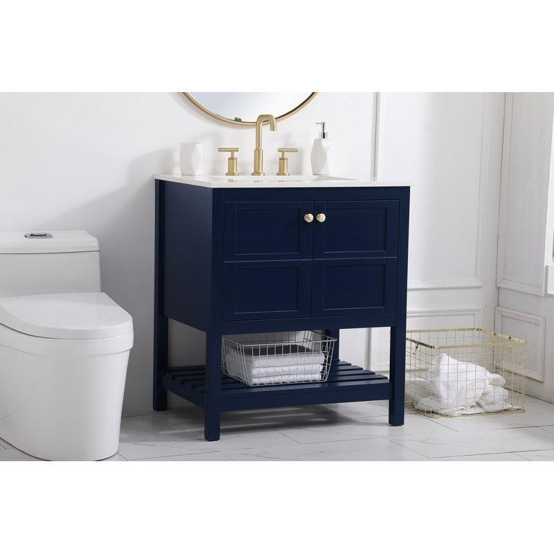 Beyaz Endüstriyel Mermer Tezgahlı Kauçuk Ağacı Ayaklı Raflı Banyo Lavabo Dolabı - 77 cm - 201819