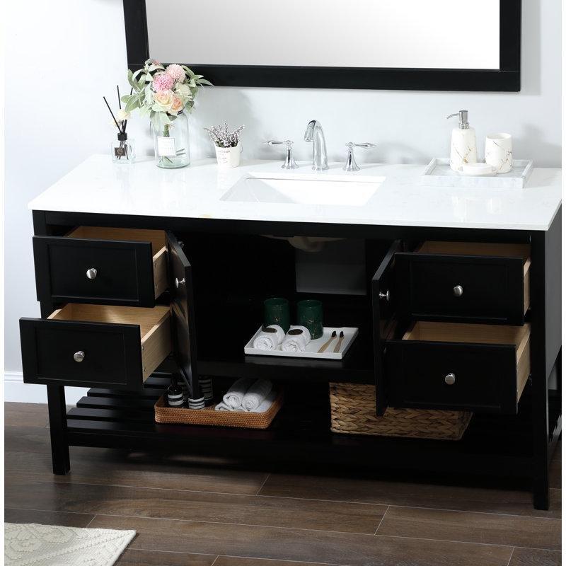 Beyaz Endüstriyel Mermer Tezgahlı Siyah Masif Ahşap Çekmeceli Banyo Lavabo Dolabı - 153 cm - 199850
