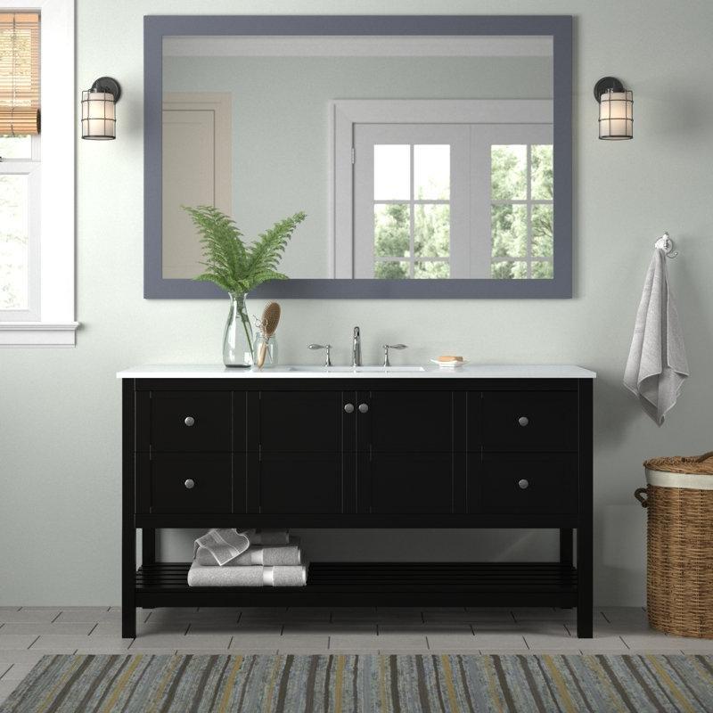 Beyaz Endüstriyel Mermer Tezgahlı Siyah Masif Ahşap Çekmeceli Banyo Lavabo Dolabı - 153 cm - 199850