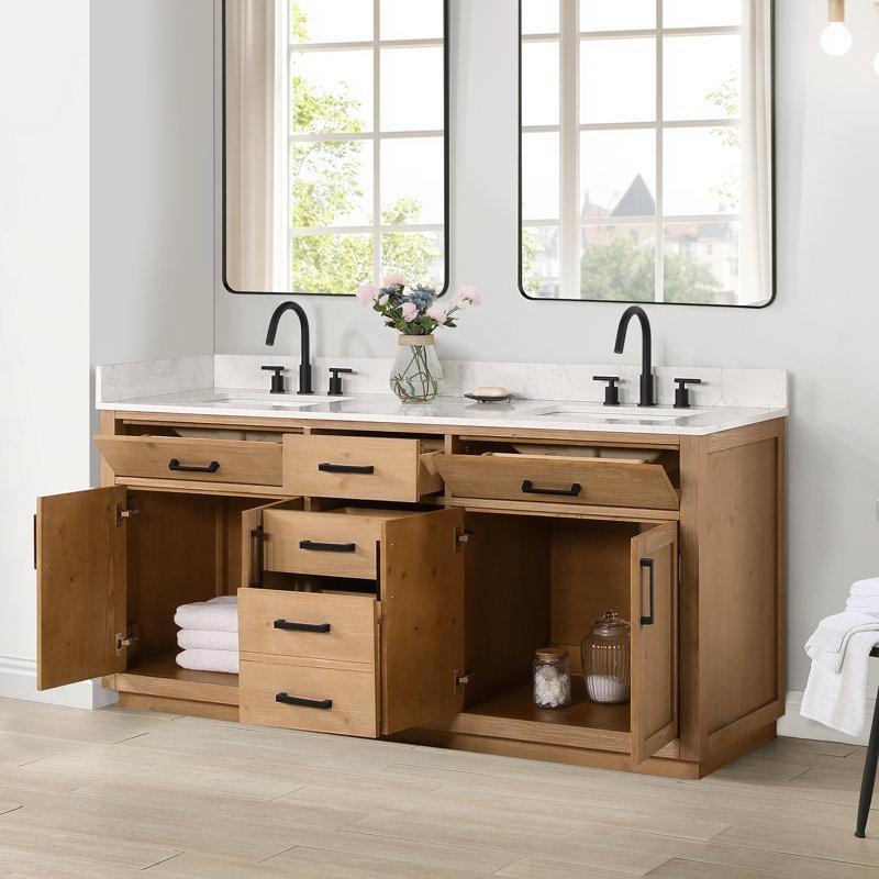 Beyaz Endüstriyel Taş Tezgahlı Kontrplak 5 Çekmeceli İkili Banyo Lavabo Dolabı - 183 cm - 197723