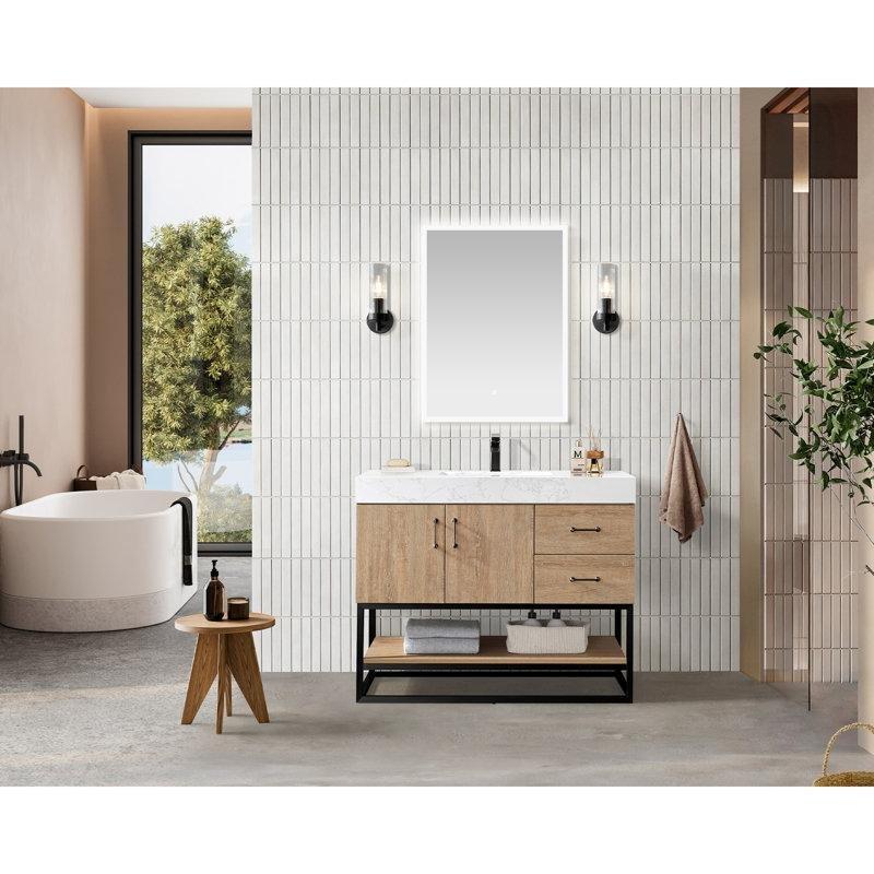 Beyaz Endüstriyel Taş Tezgahlı Paslanmaz Çelik Ayaklı Dahili Prizli Banyo Lavabo Dolabı - 107 cm - 201727