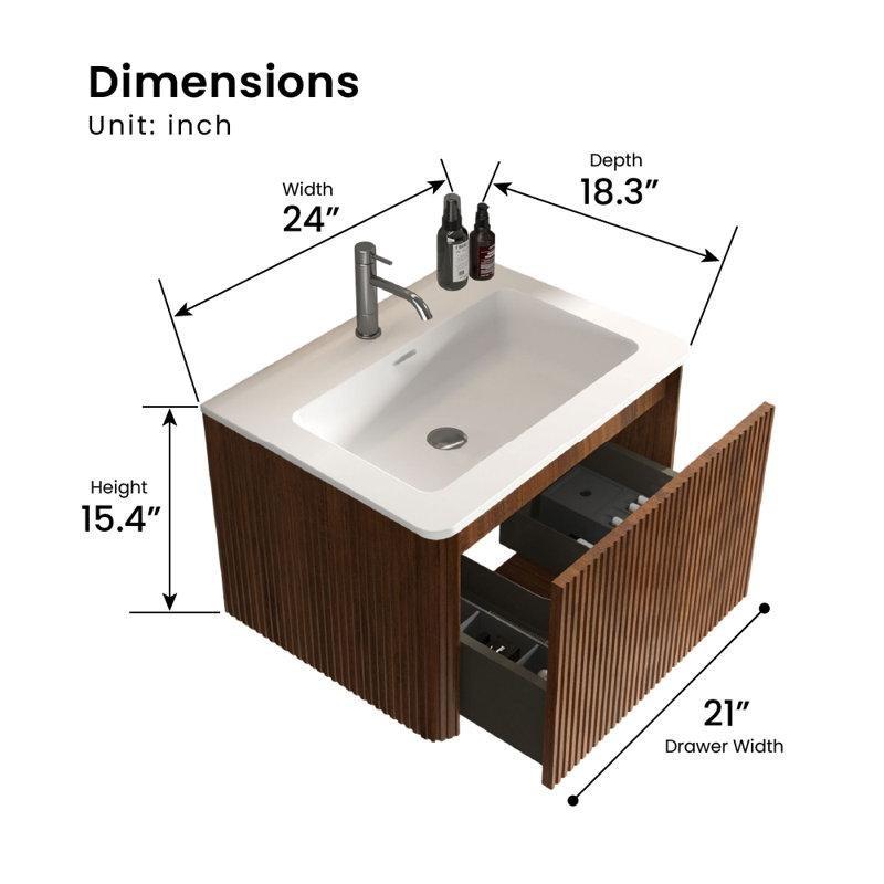 Beyaz Entegre Lavabolu Çizgili Dokulu Endüstriyel Ahşap Duvara Monte Banyo Dolabı - 61 cm - 198899