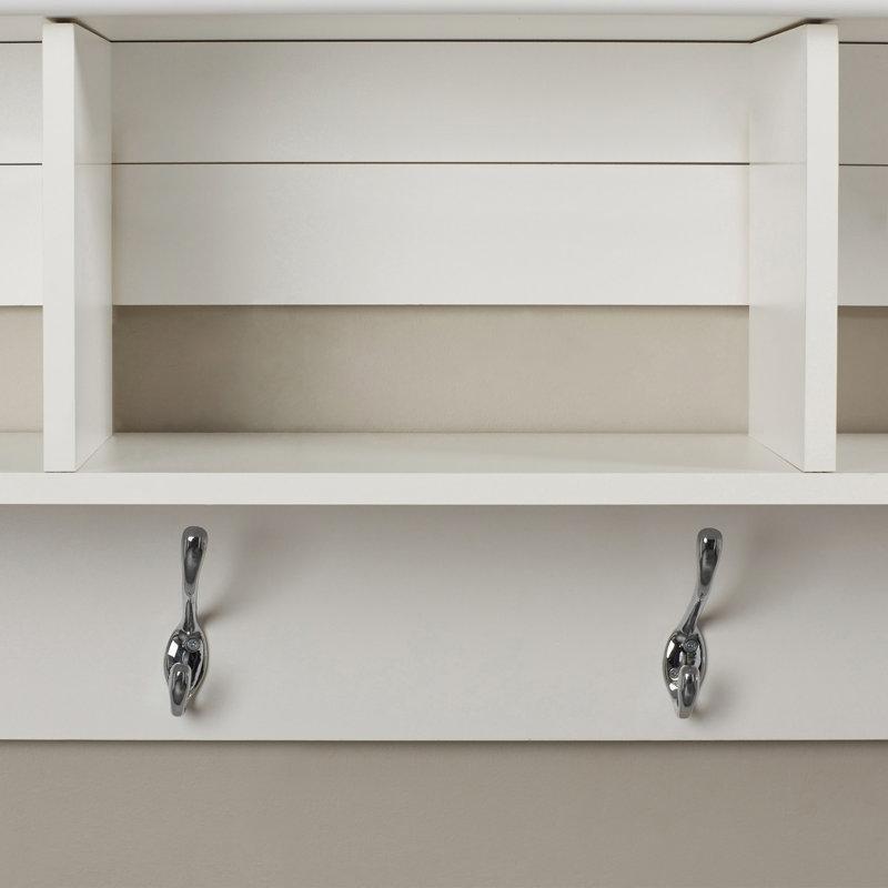 Beyaz Eskitme Tasarım 4 Kancalı 3 Bölmeli MDF Duvar Rafı - 122 cm - 179126