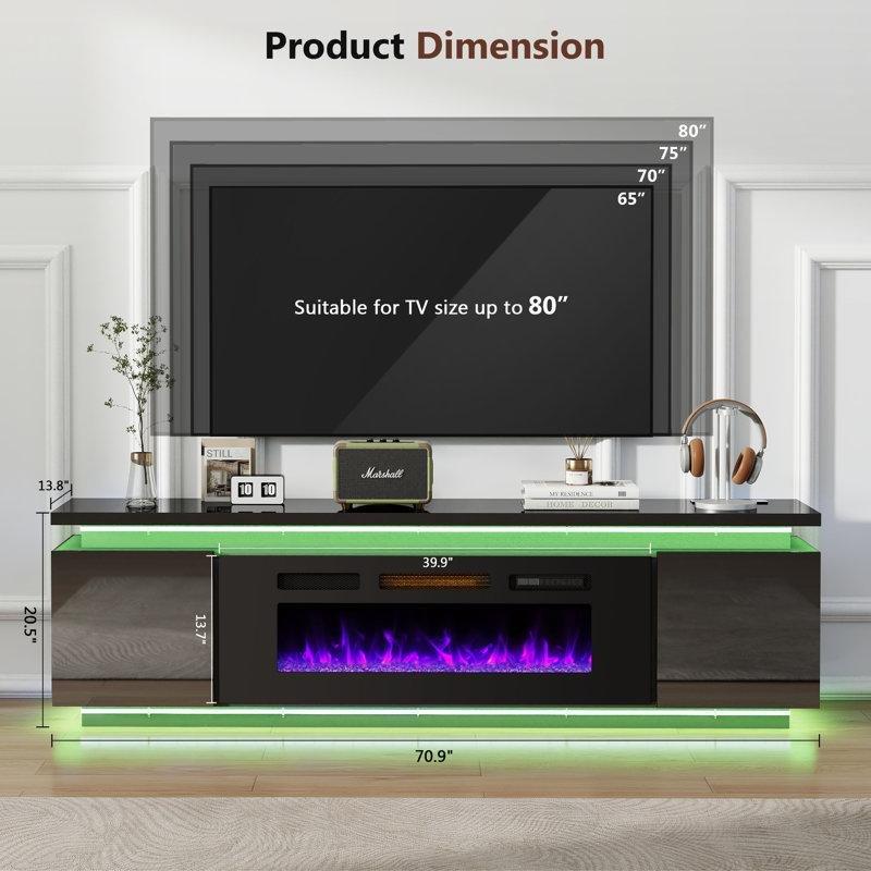 Beyaz Gold Aynalı LED Işıklı 4 Prizli Şömineli MDF TV Ünitesi - 181 cm - 222443