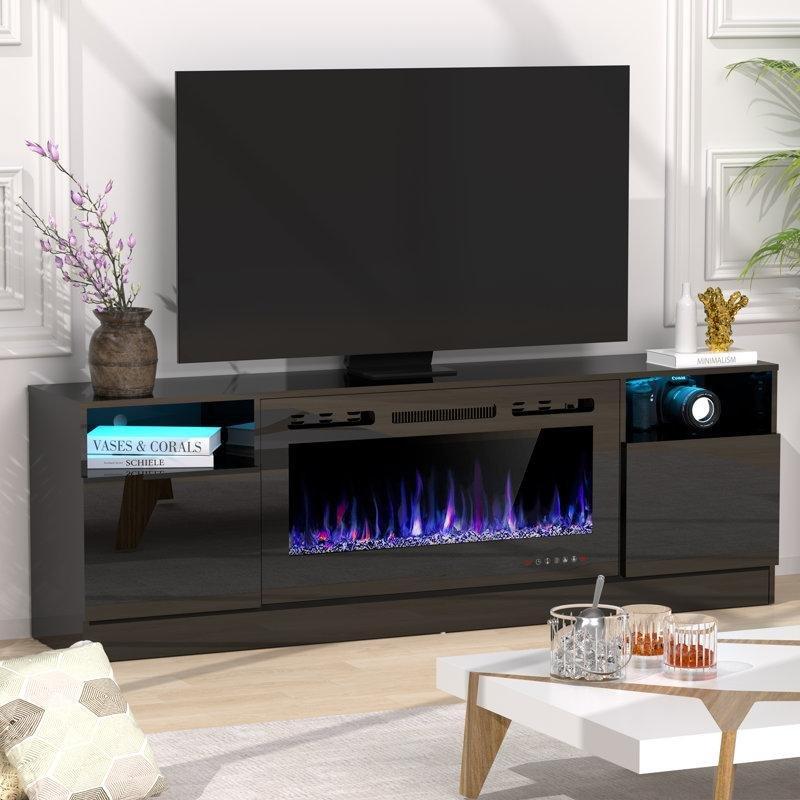 Beyaz Gold LED Işıklı 92 cm Elektrikli Şömineli MDF TV Ünitesi - 178 cm - 221284