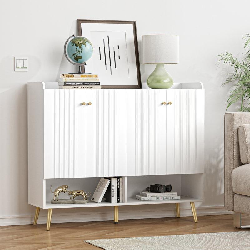 Beyaz Gold MDF Dört Kapaklı Ayarlanabilir Raflı Ayakkabılık - 120x36x102 cm - 229456