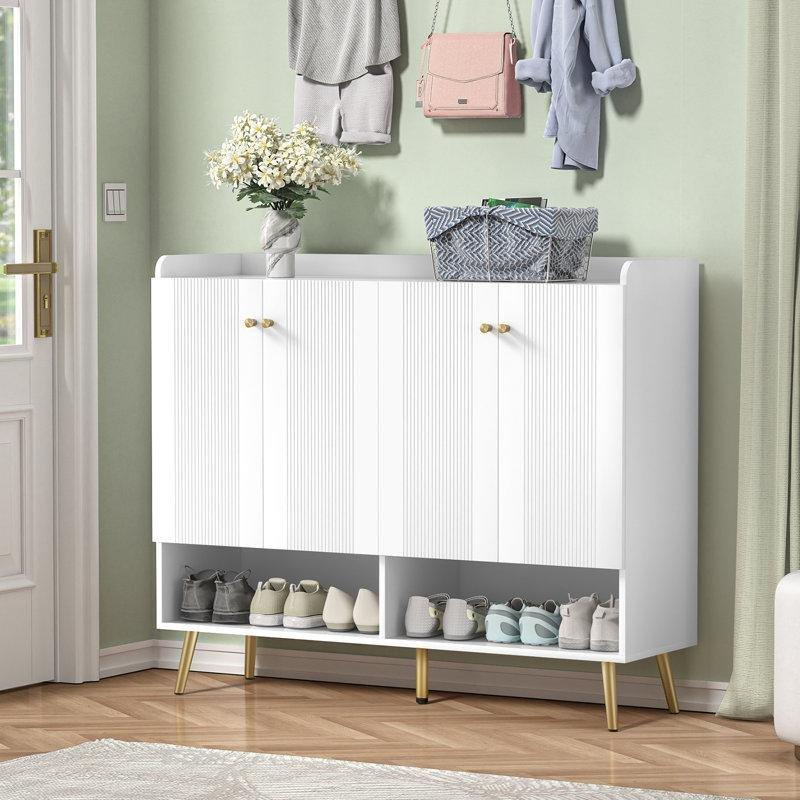 Beyaz Gold MDF Dört Kapaklı Ayarlanabilir Raflı Ayakkabılık - 120x36x102 cm - 229456