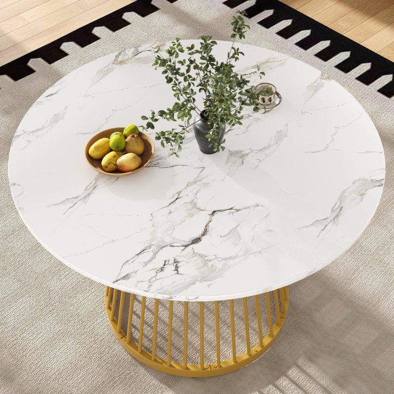 Beyaz Gold MDF Metal Ayaklı Yuvarlak Bohem Yemek Masası - 80x80 cm - 235327