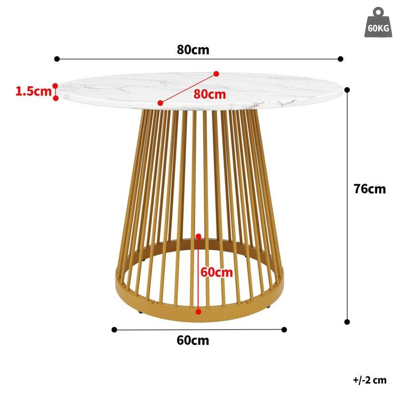 Beyaz Gold MDF Metal Ayaklı Yuvarlak Bohem Yemek Masası - 80x80 cm - 235327