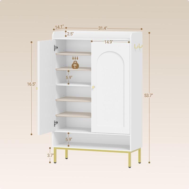 Beyaz Gold Metal Ayaklı 7 Raflı Kapaklı Ayarlanabilir Sunta Ayakkabılık - 80x137 cm - 229771