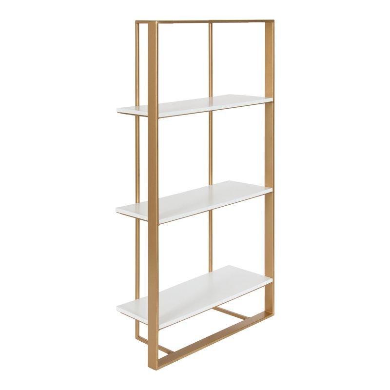 Beyaz Gold Metal ve MDF 3 Katlı Dikdörtgen Duvar Rafı - 81x39x16 cm - 179574