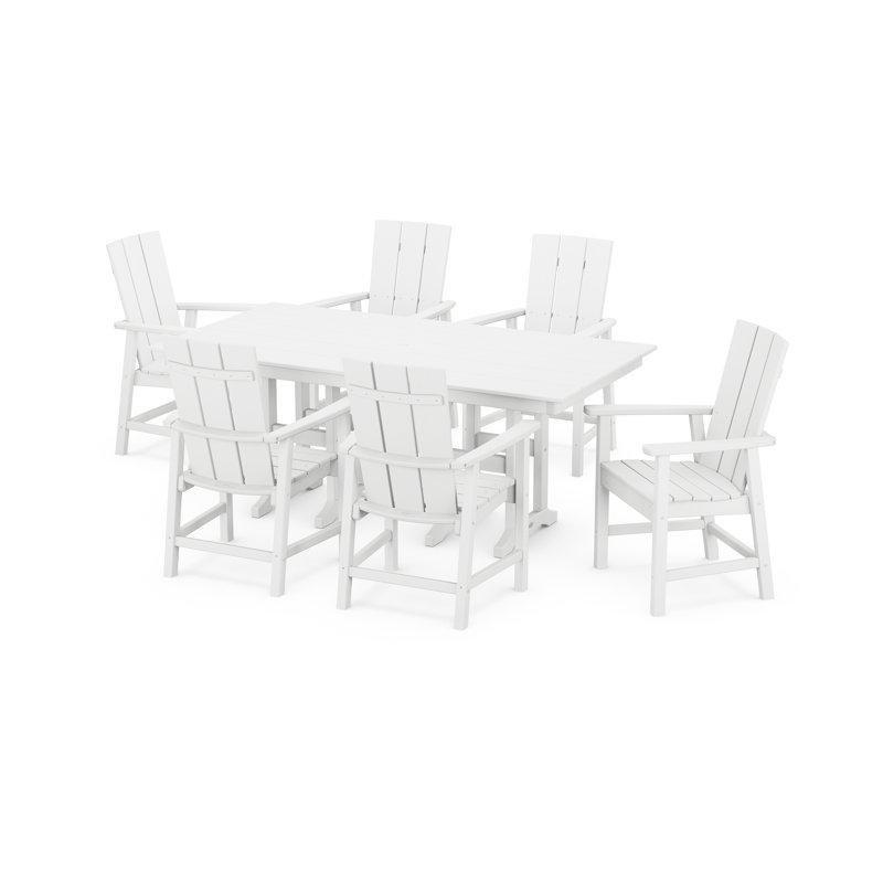 Beyaz HDPE 7 Parça Şemsiye Delikli Modern Bahçe Masa Takımı - 214029