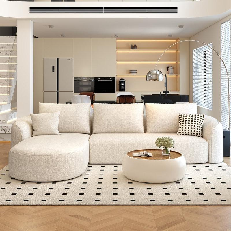 Beyaz Kadife Modüler Kavisli Sırtlı Sol Uzanmalı Köşe Koltuk - 282x183 cm - 195044