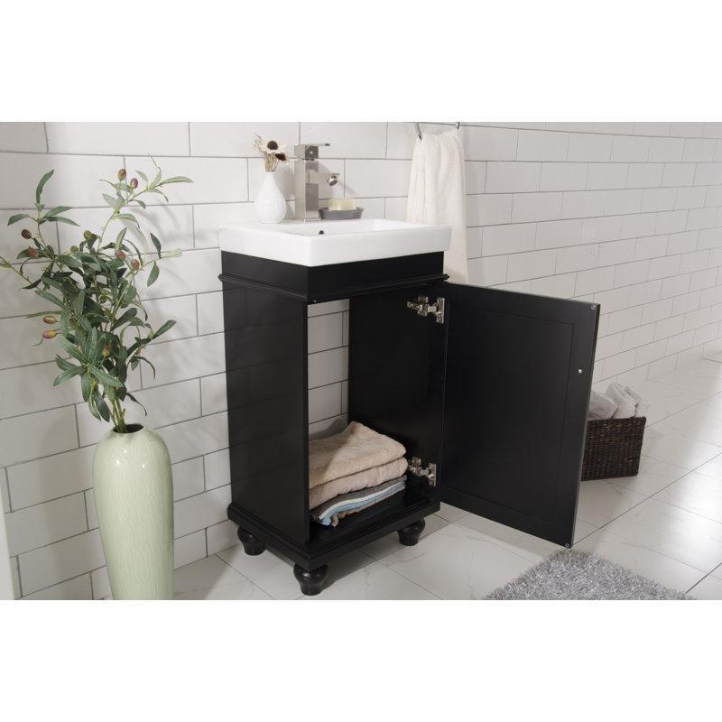 Beyaz Kavak Ağacı ve Seramik Ayaklı Tek Kapaklı Banyo Lavabo Dolabı - 45 cm - 199943
