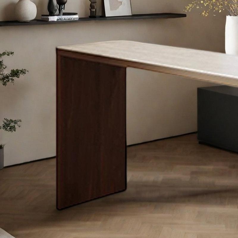 Beyaz Kaya Levhası ve Kahverengi Masif Ahşap Bar Masası - 231603